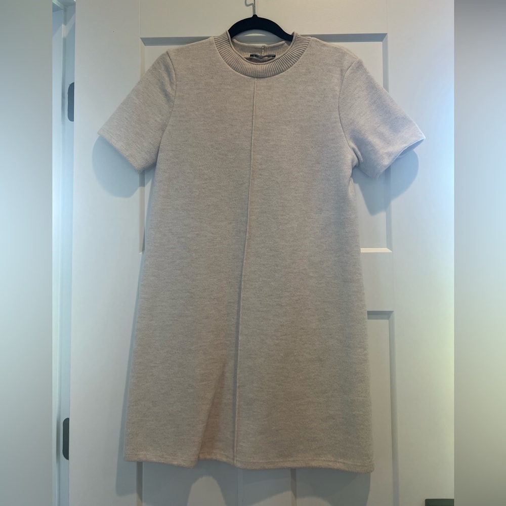 Zara Cream Ribbed Crewneck Dress